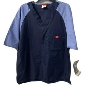 Dickies 816107 Men's Raglan Sleeve Scrub Top Navy & Ceil Blue